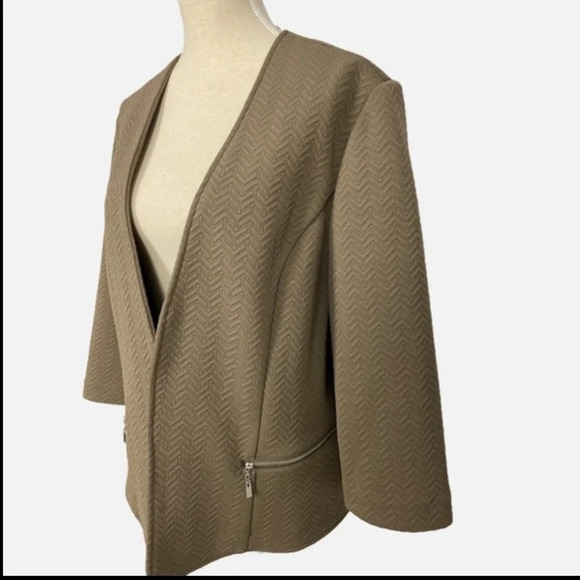 Chico’s Jacket Open Blazer Size 3 XL Chevron Taupe Neutral Classic Spring - Picture 12 of 12